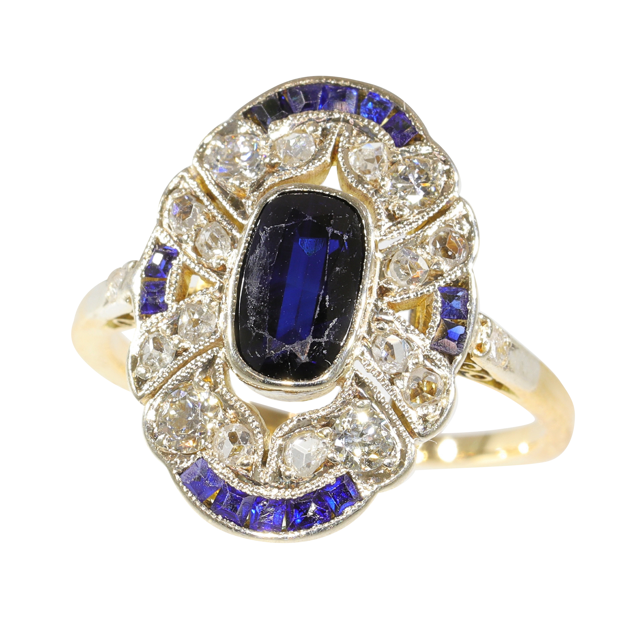 Vintage 1930's Art Deco diamond and sapphire engagement ring